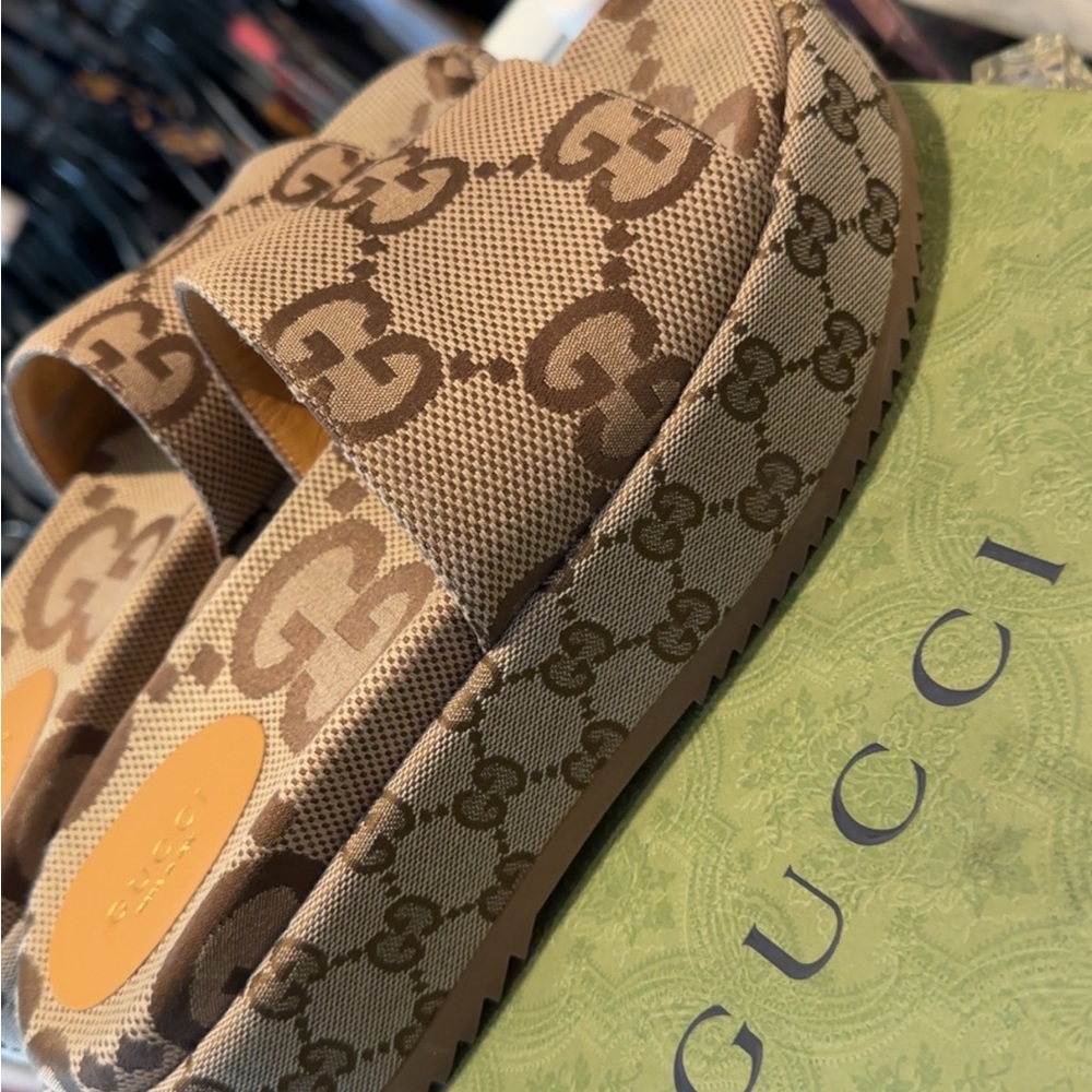 Gucci Brown Monogram Slides